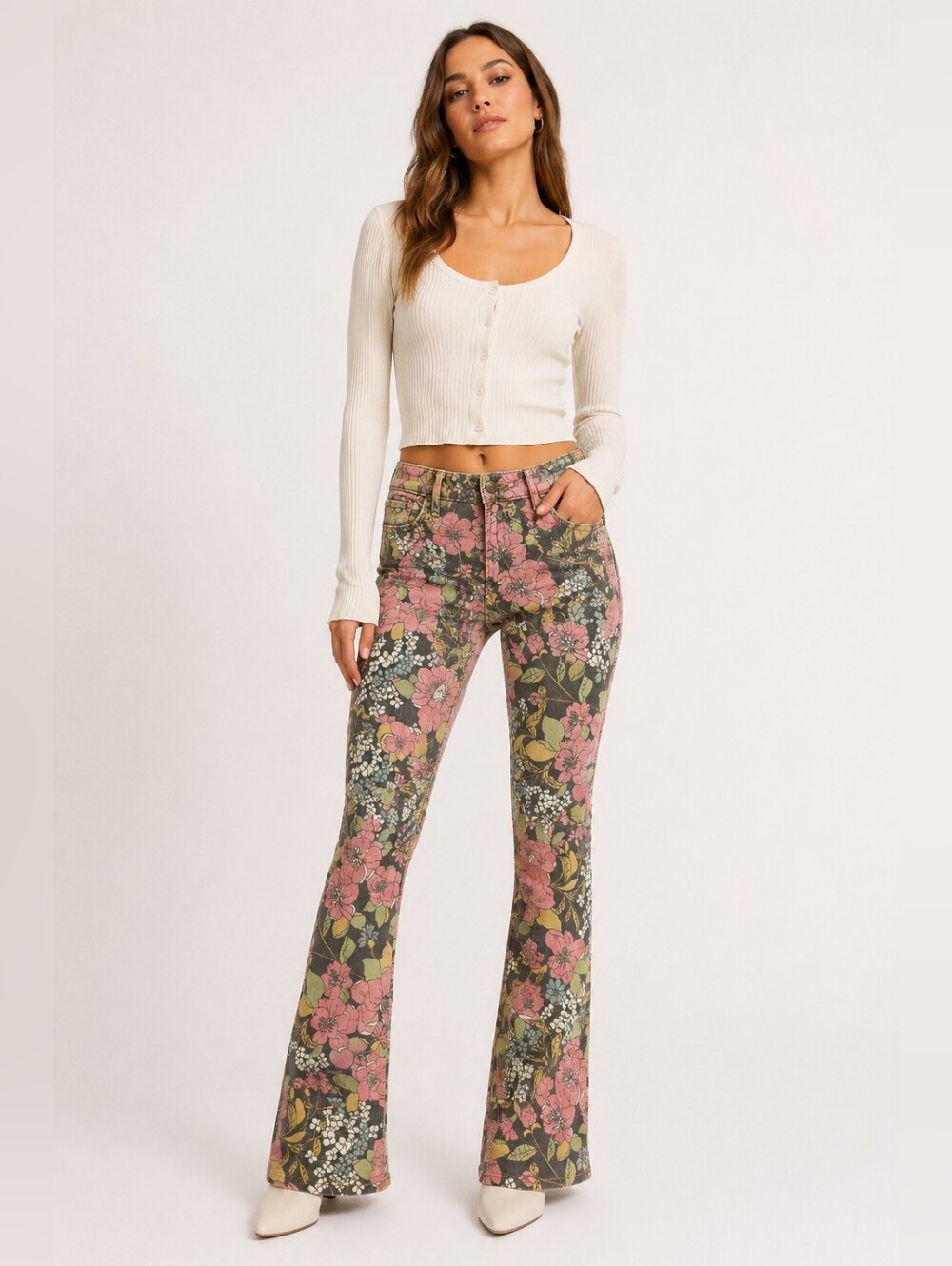 MOTHER Floral Print Flare Jeans Pink Boho Retro Pants Size 26